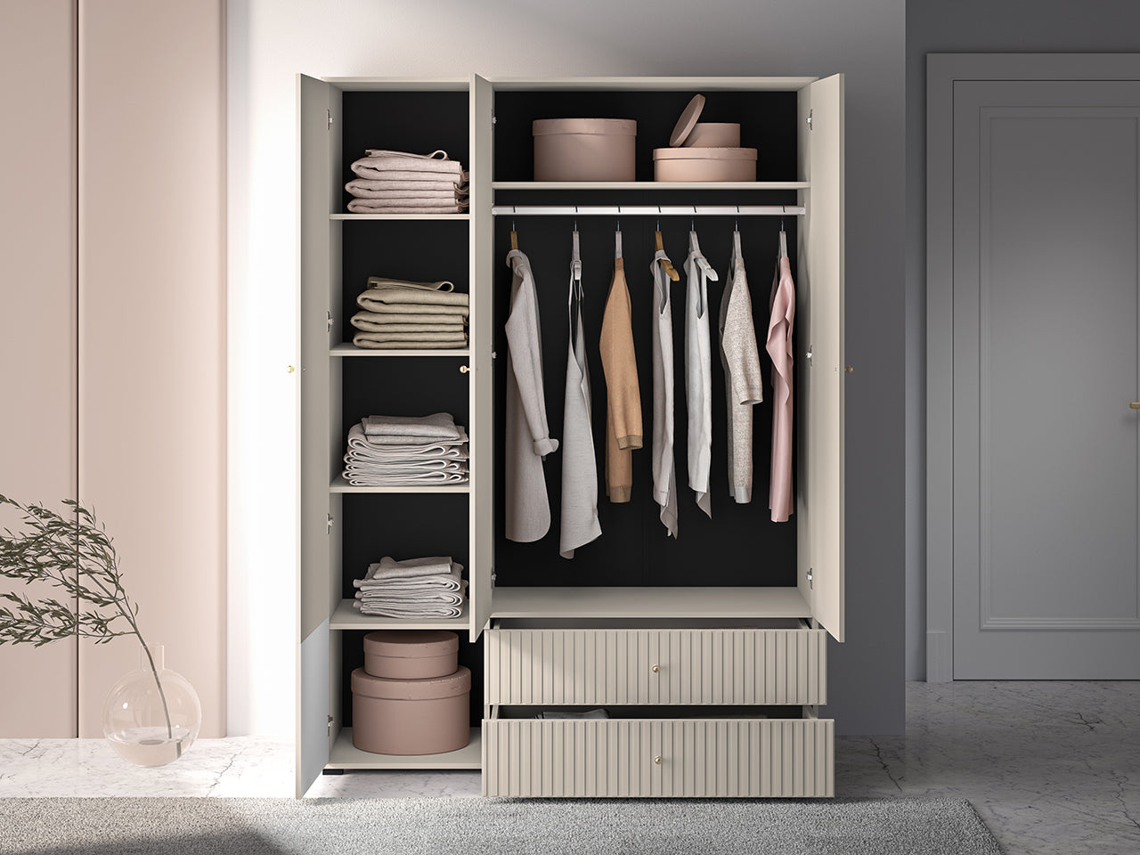 Armoire Moderne en Cachemire avec Finitions en MDF Fraisé - Decora Home