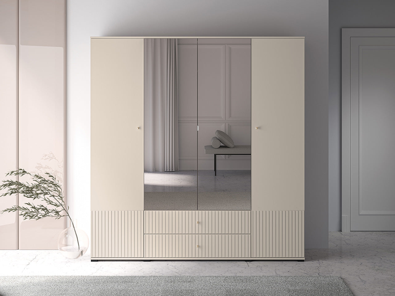 Grande Armoire en Cachemire avec Miroirs et Finitions en MDF Fraisé|Offre Limitée|Decora Home