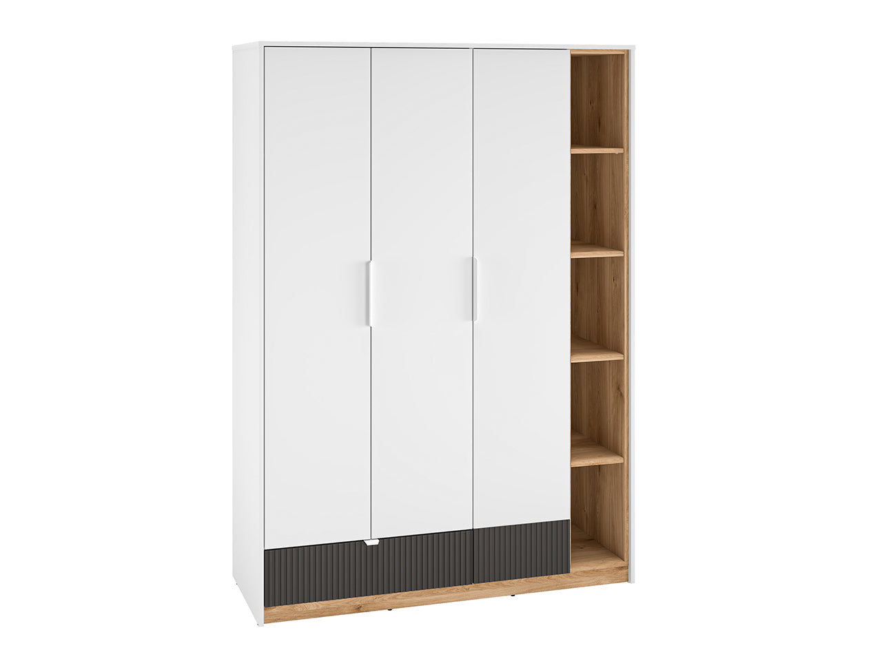 Garde-robe enfant moderne avec bordures en ABS – Grande capacité, ouverture à extension complète et design élégant en blanc et chêne Castello - Decora Home