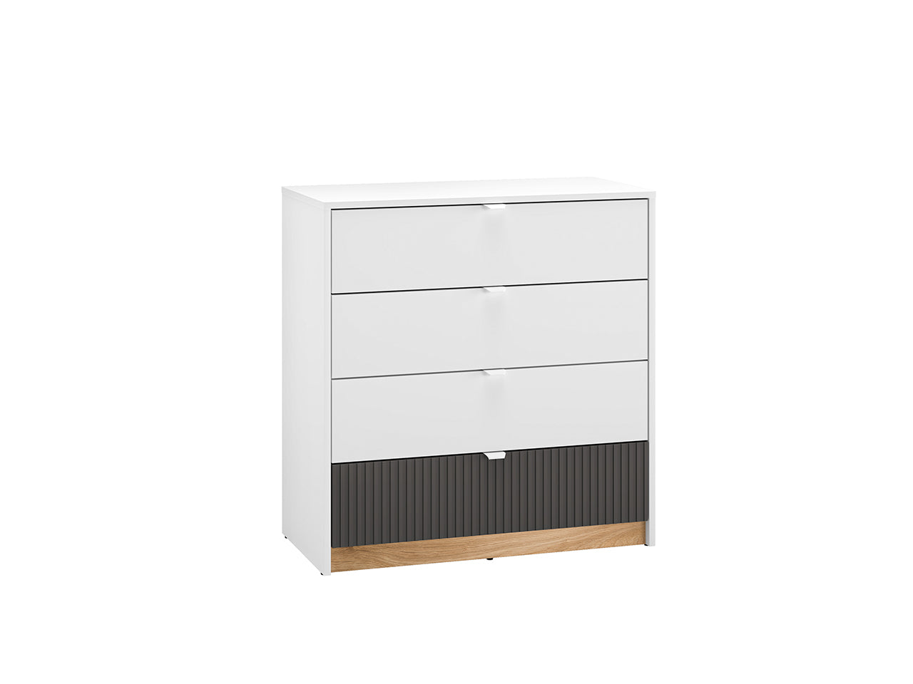 Commode, Buffet Compacte Enfant avec Tiroirs à Extension Complète – Blanc, Graphite Mat & Chêne Castello - Decora Home