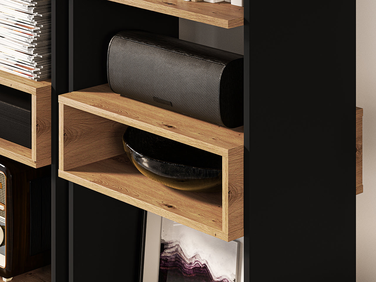 Étagère avec Bordure ABS - Chêne Artisanal + Noir - Decora Home