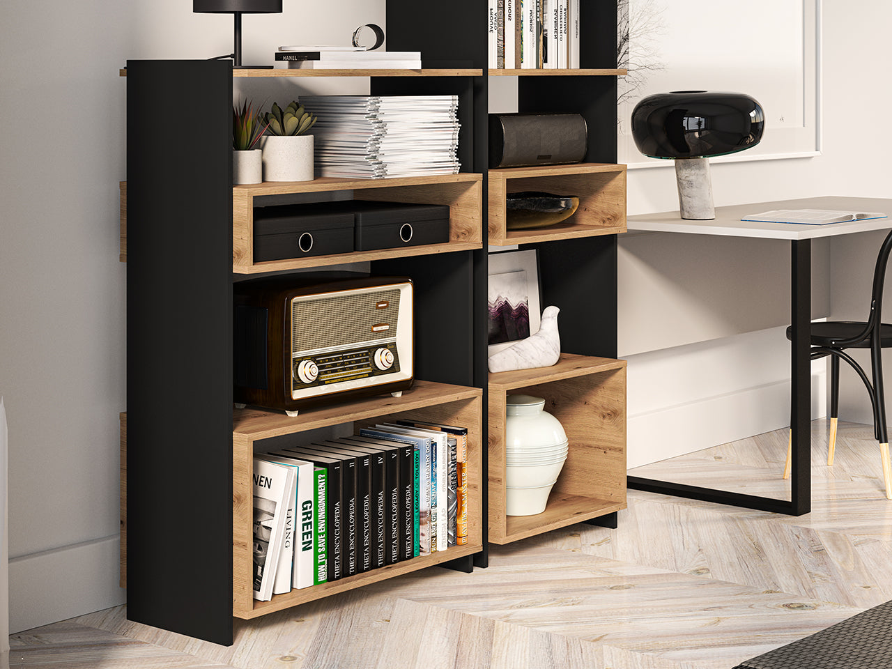 Étagère avec Bordure ABS - Chêne Artisanal + Noir - Decora Home