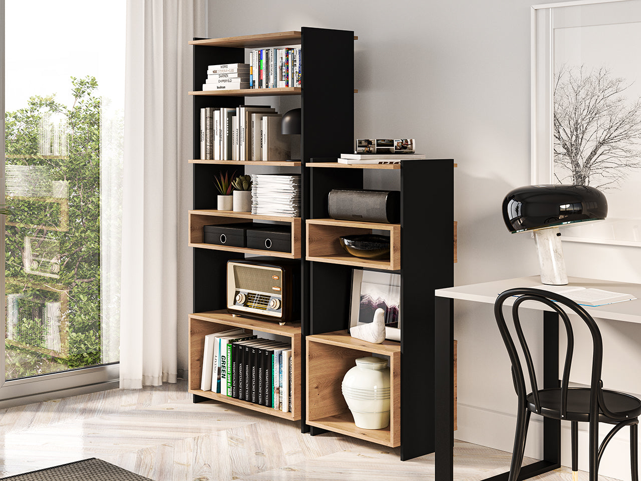 Étagère avec Bordure ABS - Chêne Artisanal + Noir - Decora Home