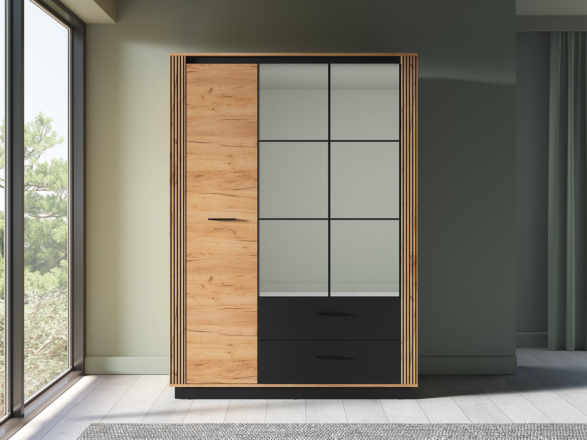Armoire Moderne Chêne Craft Or & Noir – Élégance et Grande Capacité de Rangement|Offre Limitée|Decora Home