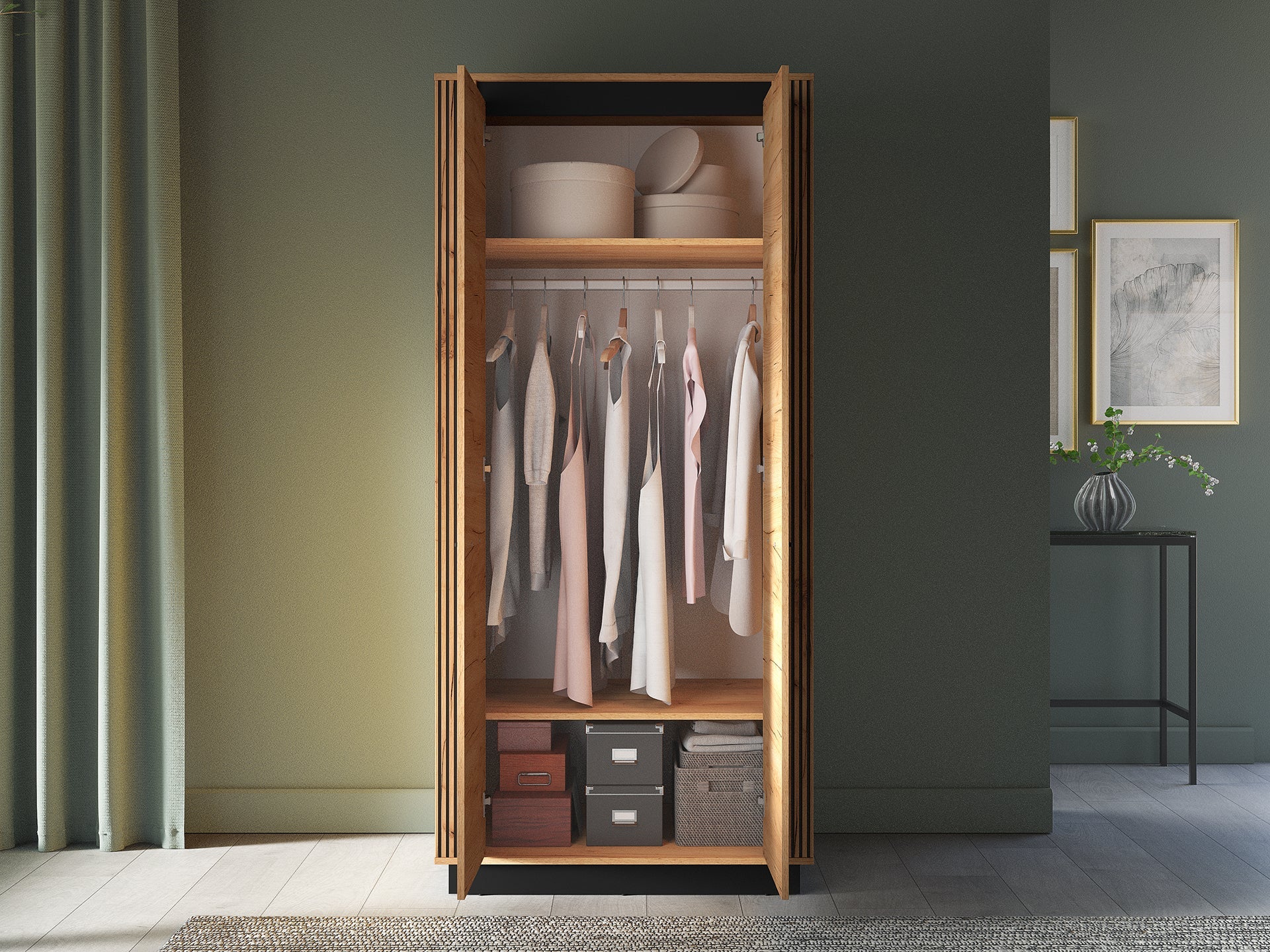 Armoire Moderne en Chêne Craft Gold et Noir - Design Élégant et Résistant pour un Rangement Optimal - Decora Home