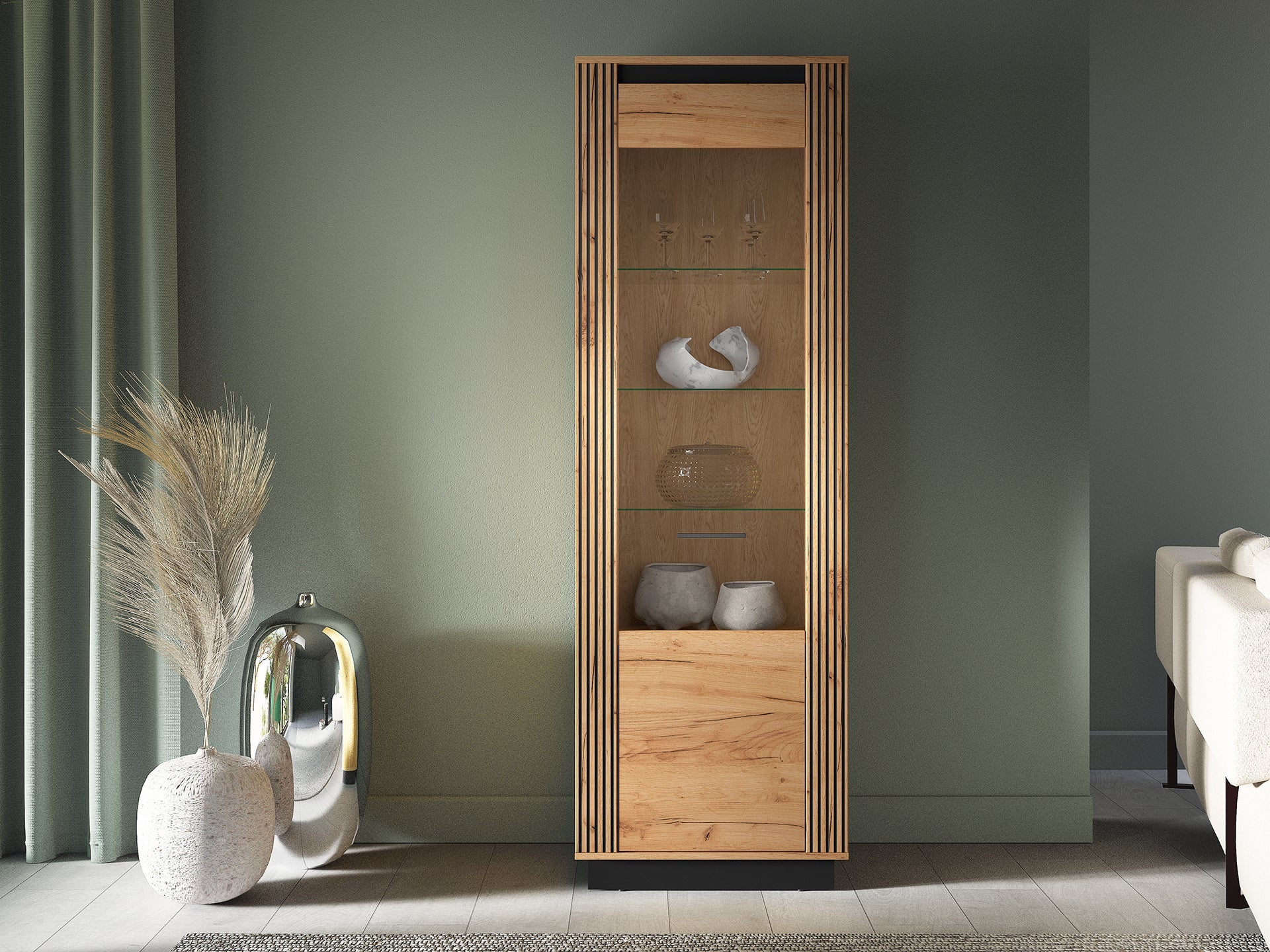 Armoire Élégante en Chêne Craft Gold et Noir avec Verre Trempé   Design Moderne et Sécurisé|Offre Limitée|Decora Home