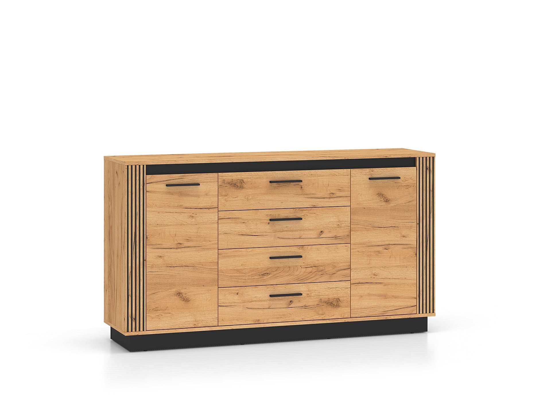 Commode, Buffet, Buffet Moderne en Chêne Craft Gold et Noir avec Verre Trempé – Design Élégant et Fonctionnel - Decora Home