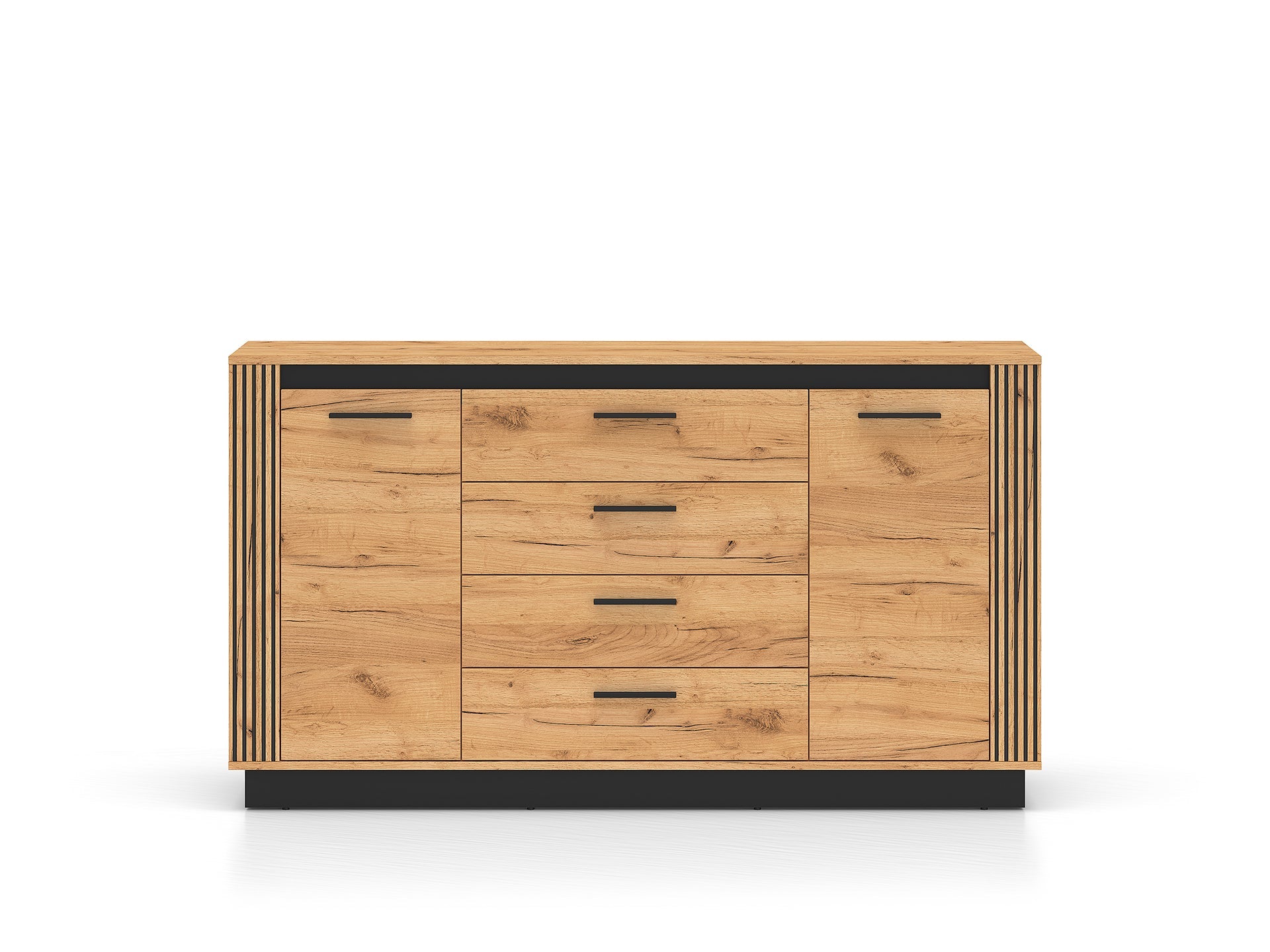 Commode, Buffet, Buffet Moderne en Chêne Craft Gold et Noir avec Verre Trempé – Design Élégant et Fonctionnel - Decora Home