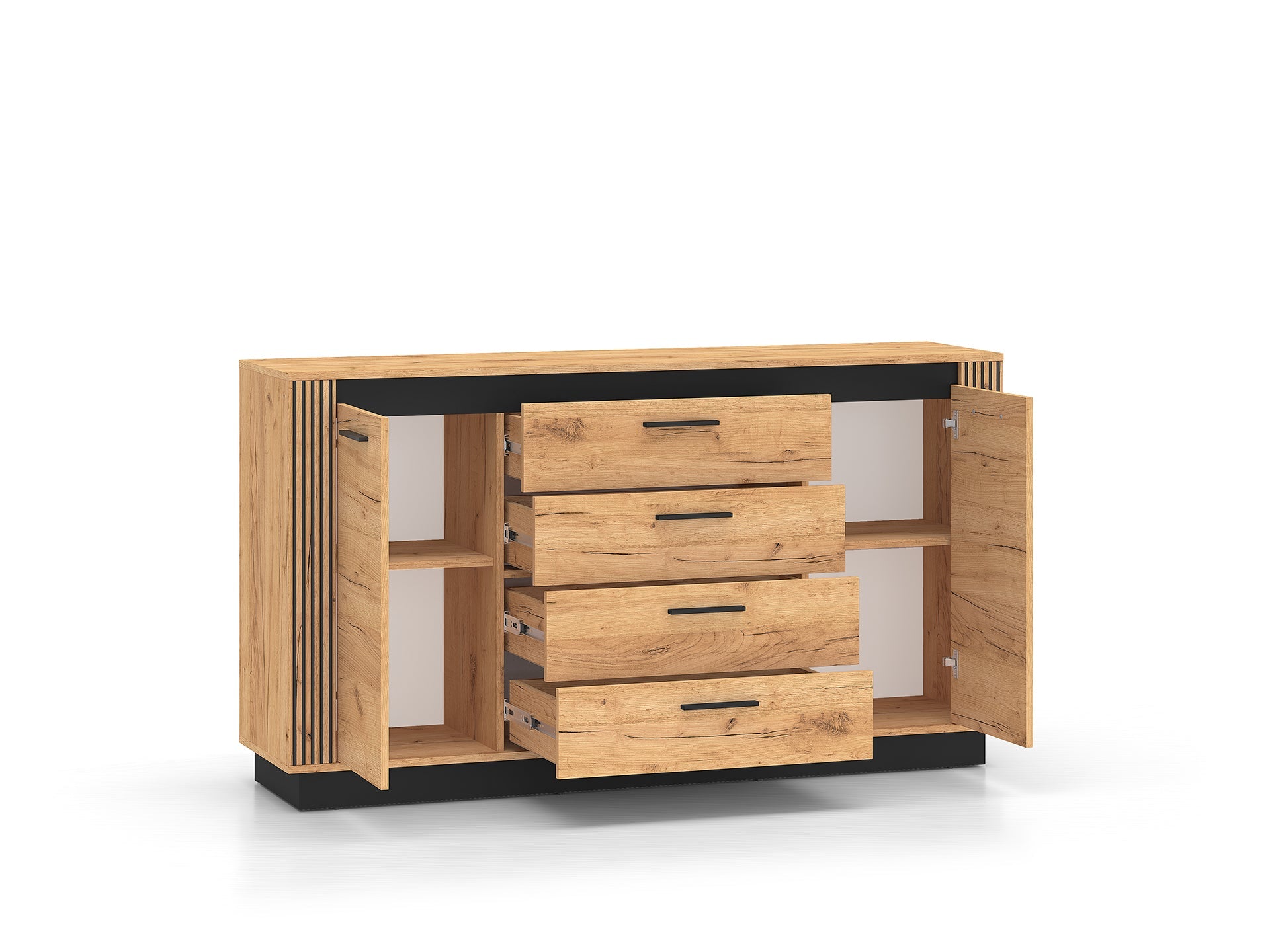 Commode, Buffet, Buffet Moderne en Chêne Craft Gold et Noir avec Verre Trempé – Design Élégant et Fonctionnel - Decora Home