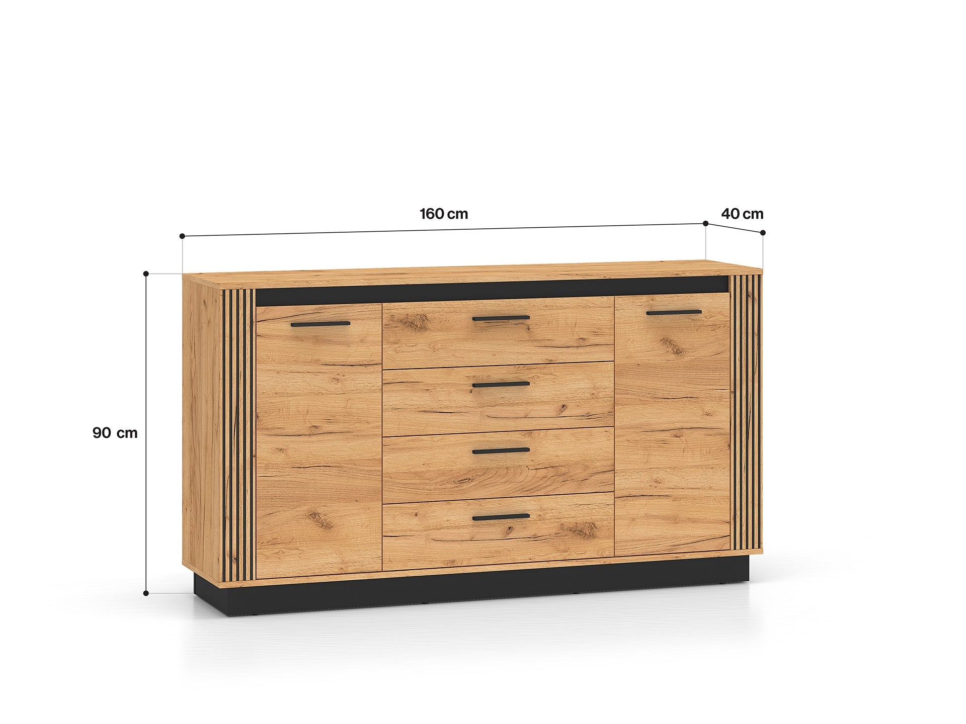 Commode, Buffet, Buffet Moderne en Chêne Craft Gold et Noir avec Verre Trempé – Design Élégant et Fonctionnel - Decora Home
