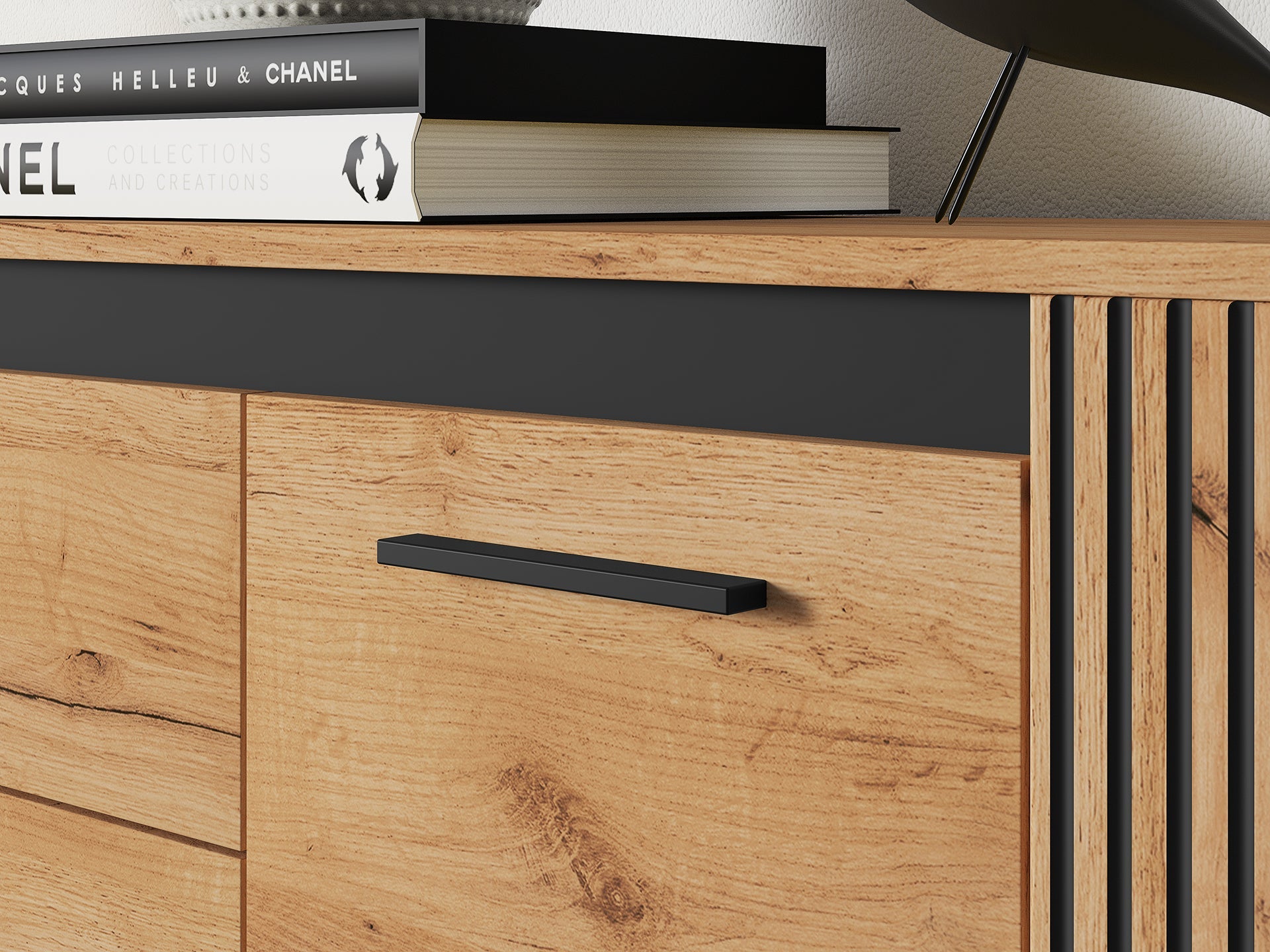 Commode, Buffet, Buffet Moderne en Chêne Craft Gold et Noir avec Verre Trempé – Design Élégant et Fonctionnel - Decora Home