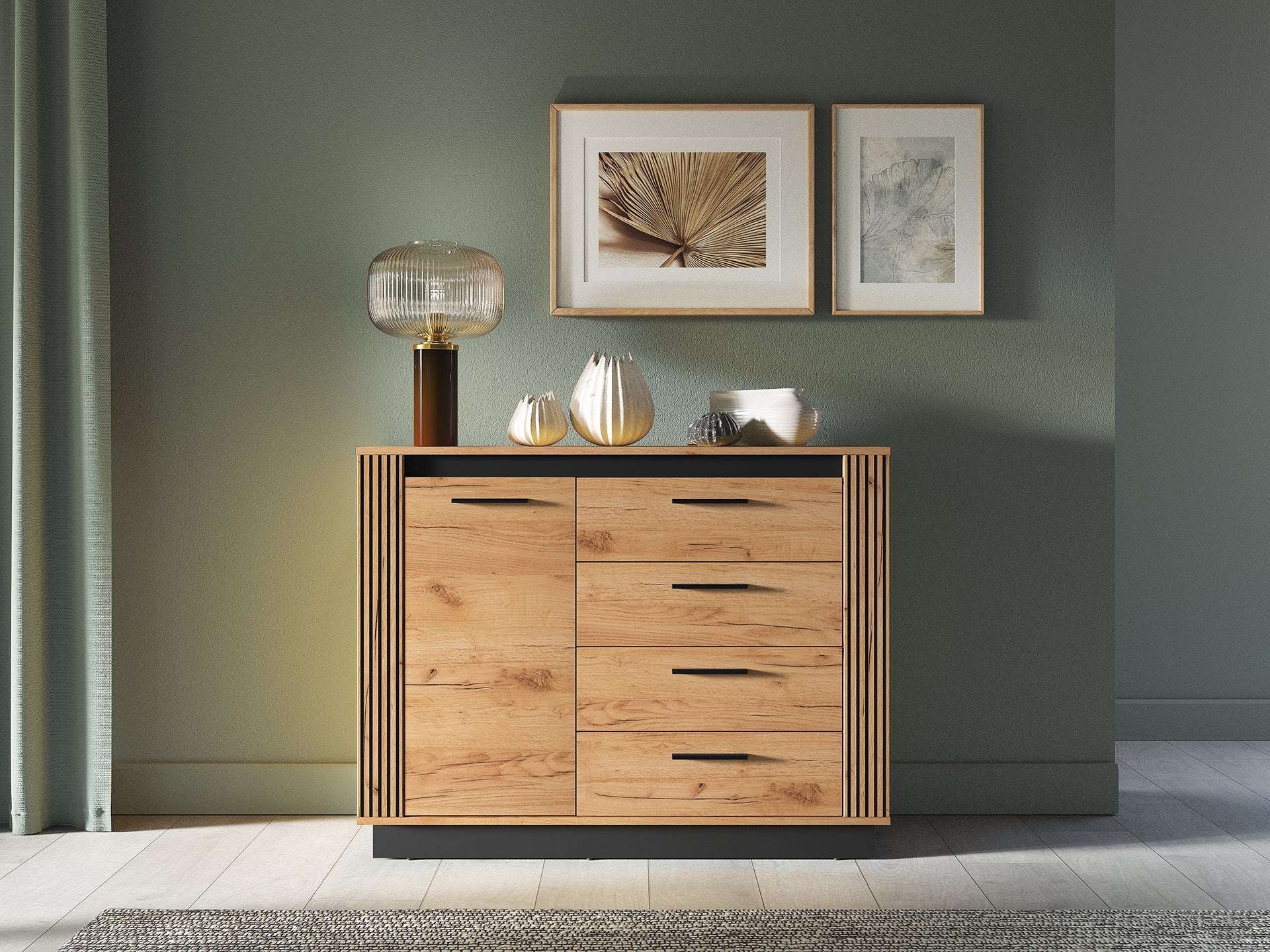 Buffet Moderne en Chêne Craft Gold et Noir – Résistant aux Rayures et à l'Humidité|Offre Limitée|Decora Home