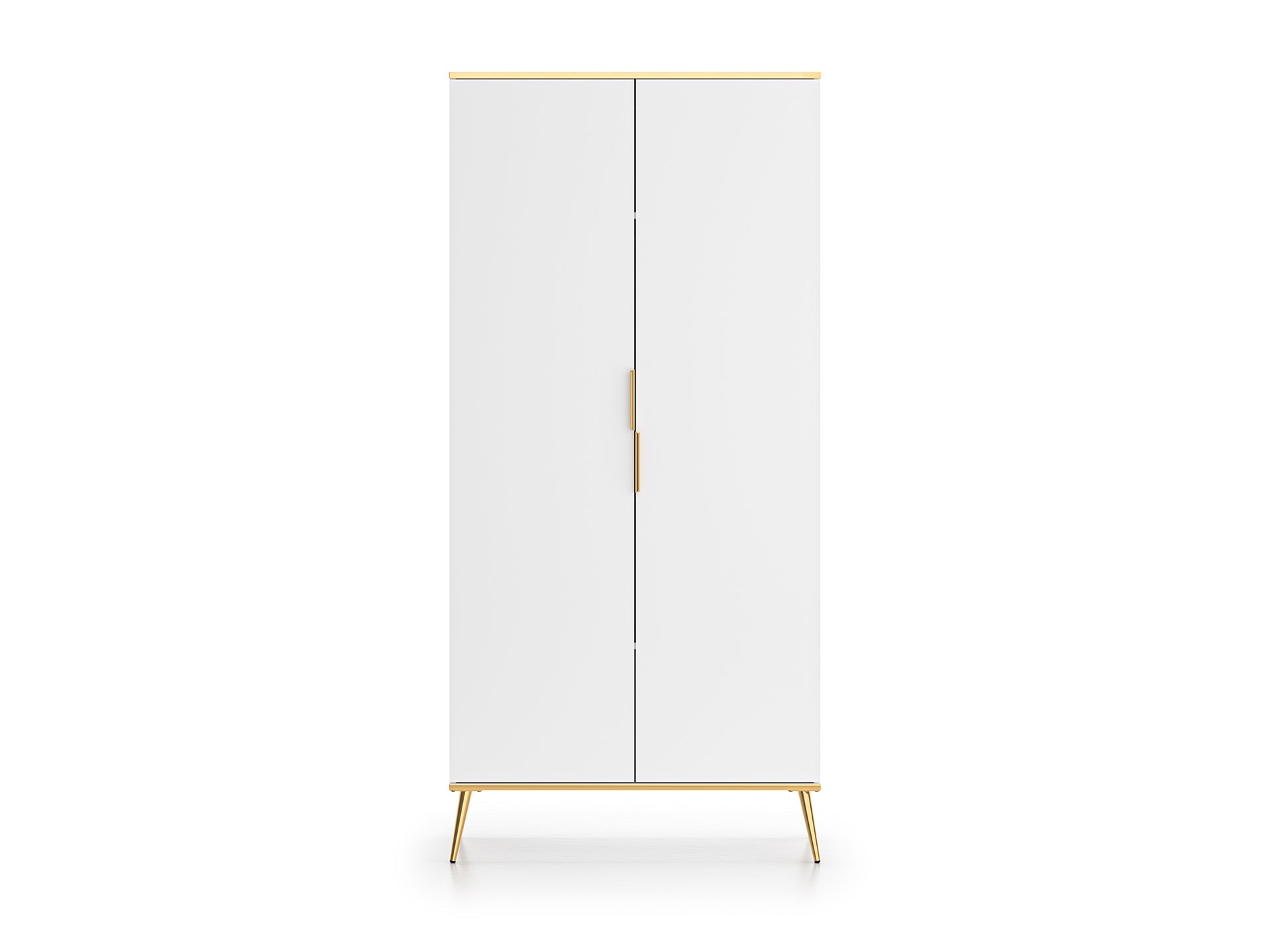Armoire en bois blanc laqué mat avec structure dorée – Rangement moderne avec fermeture silencieuse - Decora Home