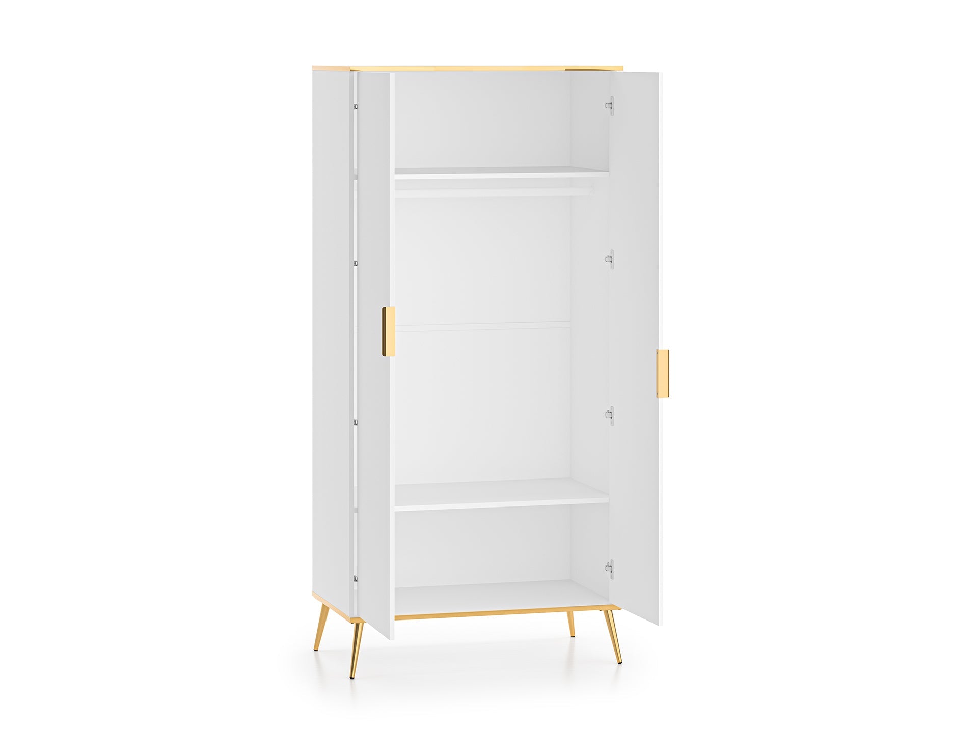 Armoire en bois blanc laqué mat avec structure dorée – Rangement moderne avec fermeture silencieuse - Decora Home