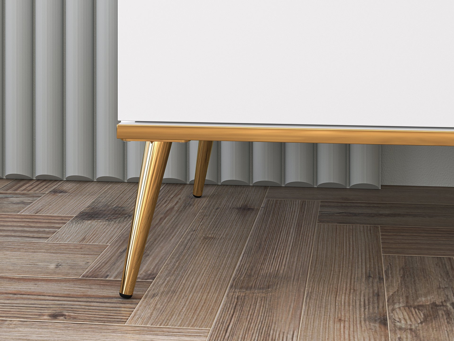 Armoire en bois blanc laqué mat avec structure dorée – Rangement moderne avec fermeture silencieuse - Decora Home