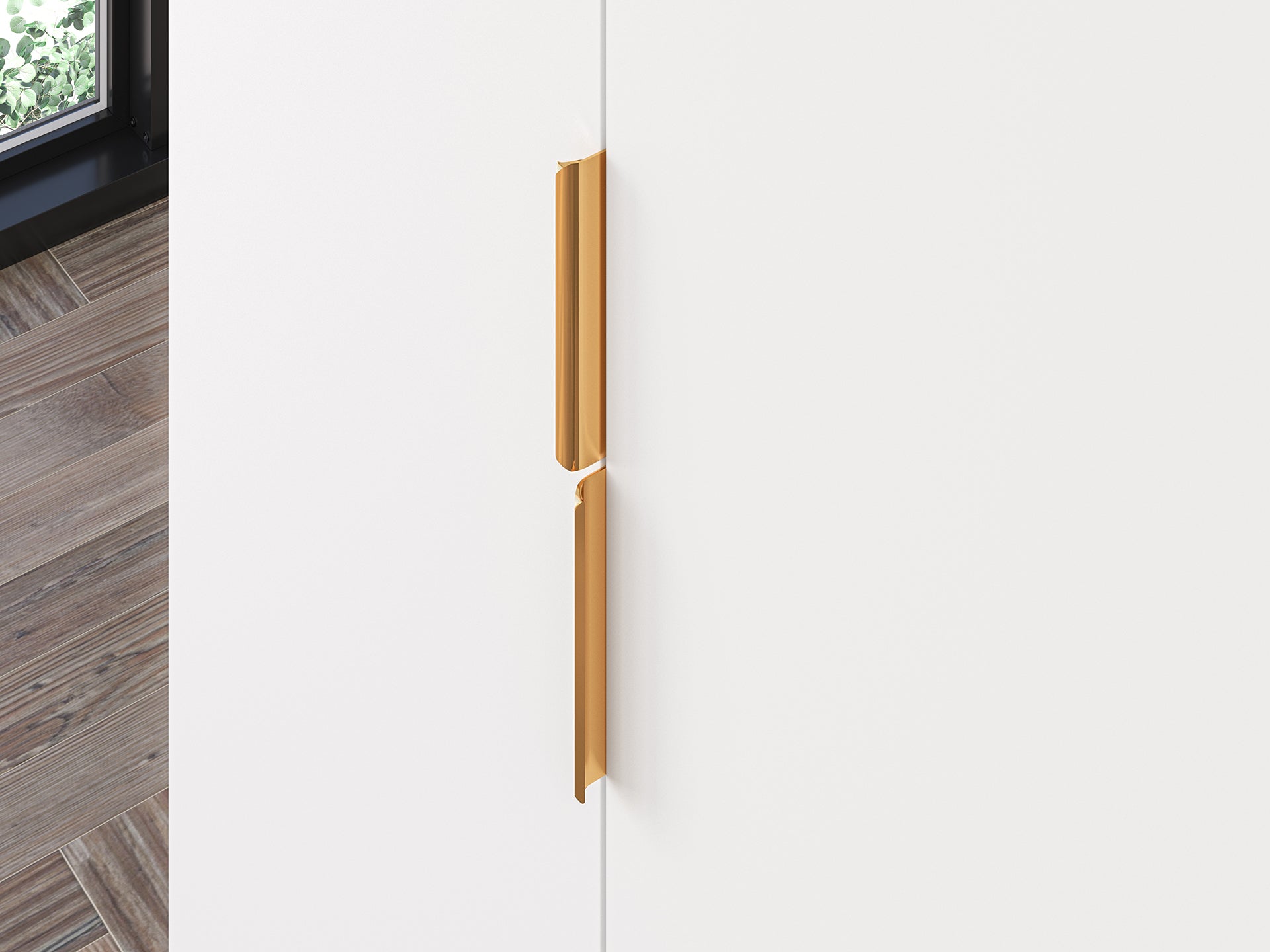 Armoire en bois blanc laqué mat avec structure dorée – Rangement moderne avec fermeture silencieuse - Decora Home