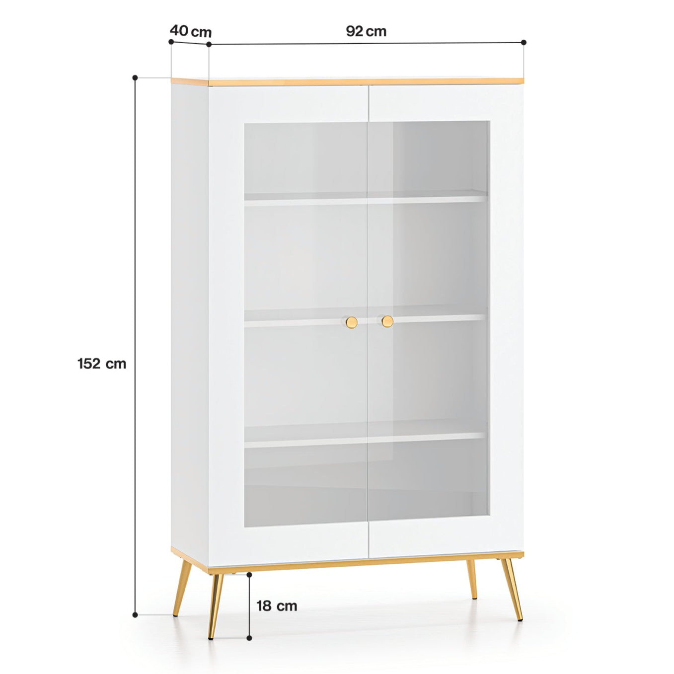 Vitrine en bois blanc laqué mat avec structure dorée et vitres - Decora Home