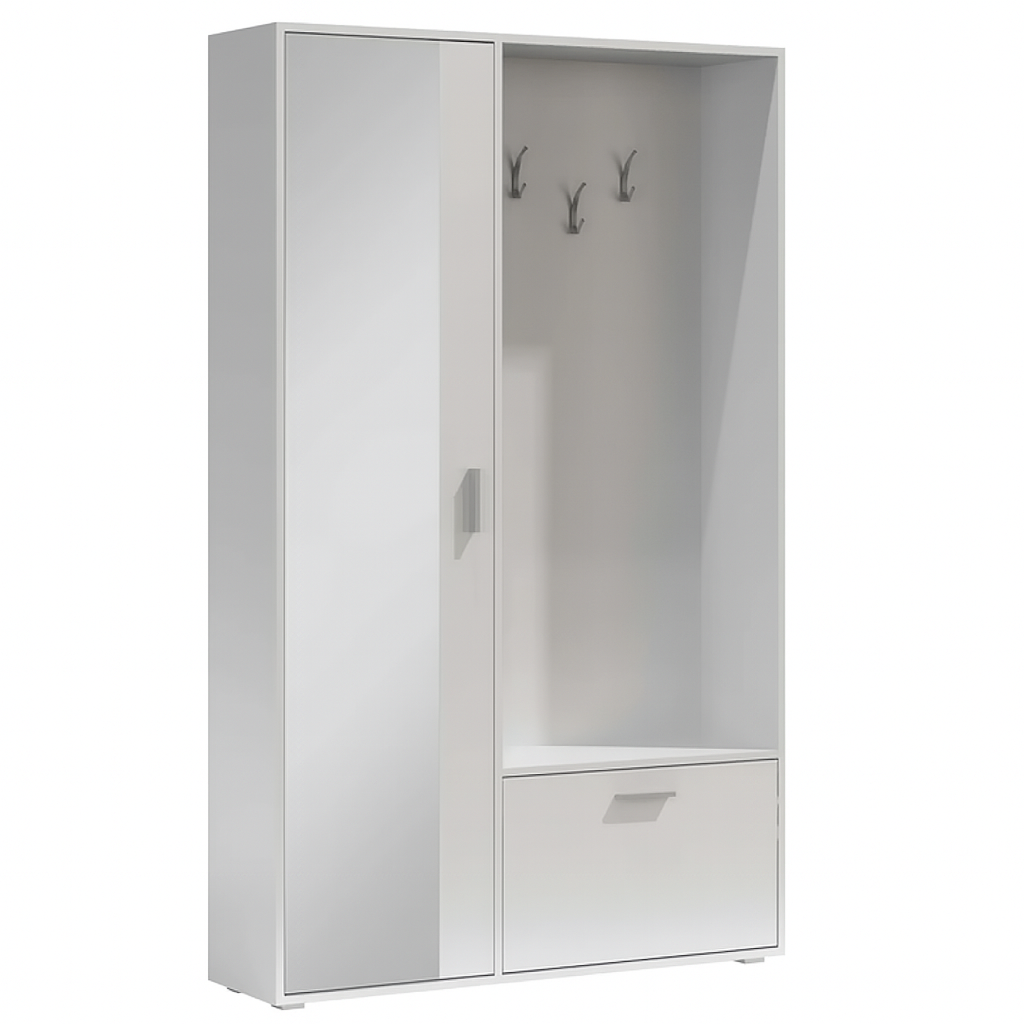 Armoire de Couloir avec Miroir – 120 cm – Rangement Chaussures & Cintres