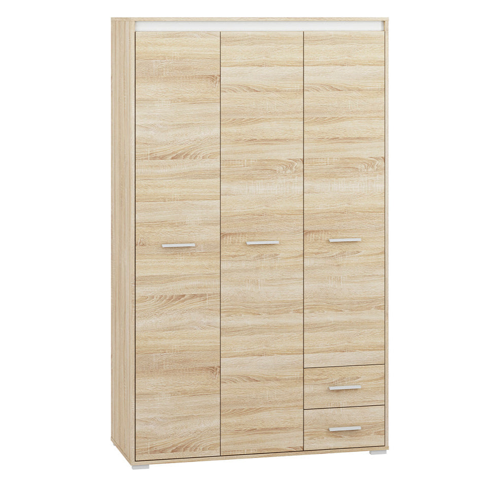 Armoire 3 Portes en Chêne Sonoma Clair avec Insertion Blanche et Anthracite – Grand Rangement, Finition Moderne|Offre Spéciale|Decora Home
