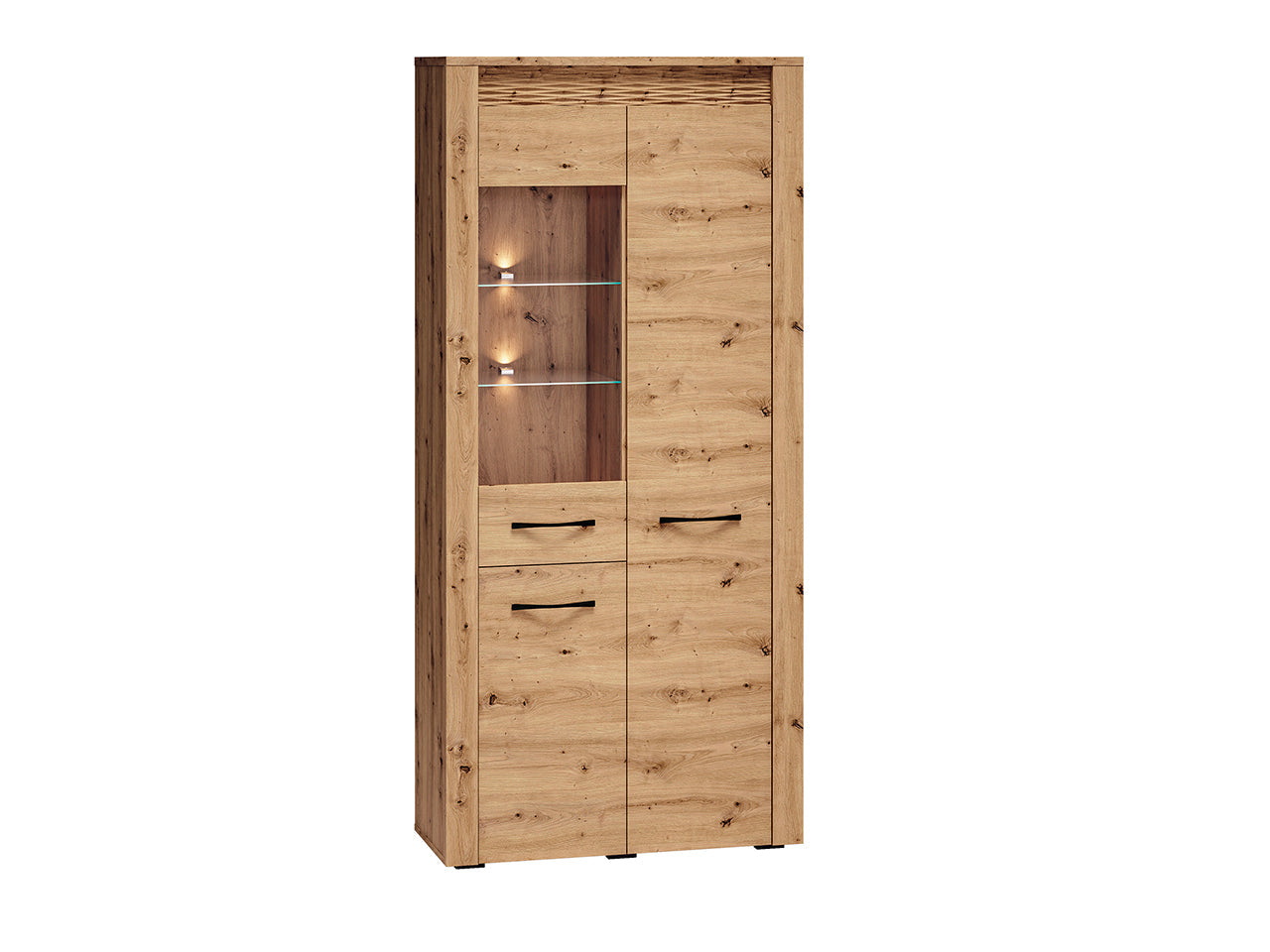 Vitrine en Chêne artisanal + MDF rainuré Chêne artisanal  avec Éclairage Optionnel|Offre Limitée|Decora Home