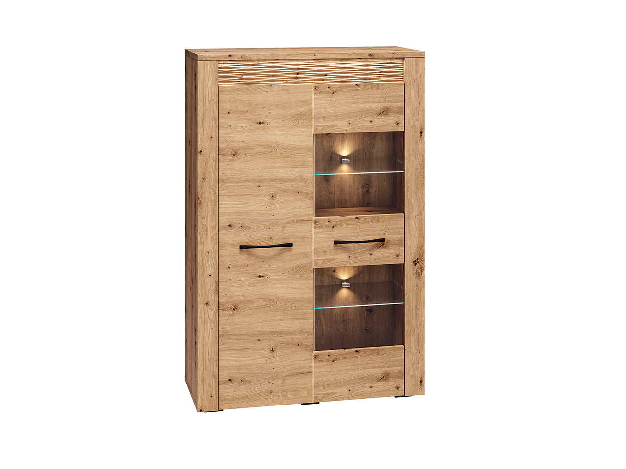 Vitrine Élégante en Chêne Artisanal avec Étagères en Verre et Éclairage Optionnel|Offre Limitée|Decora Home