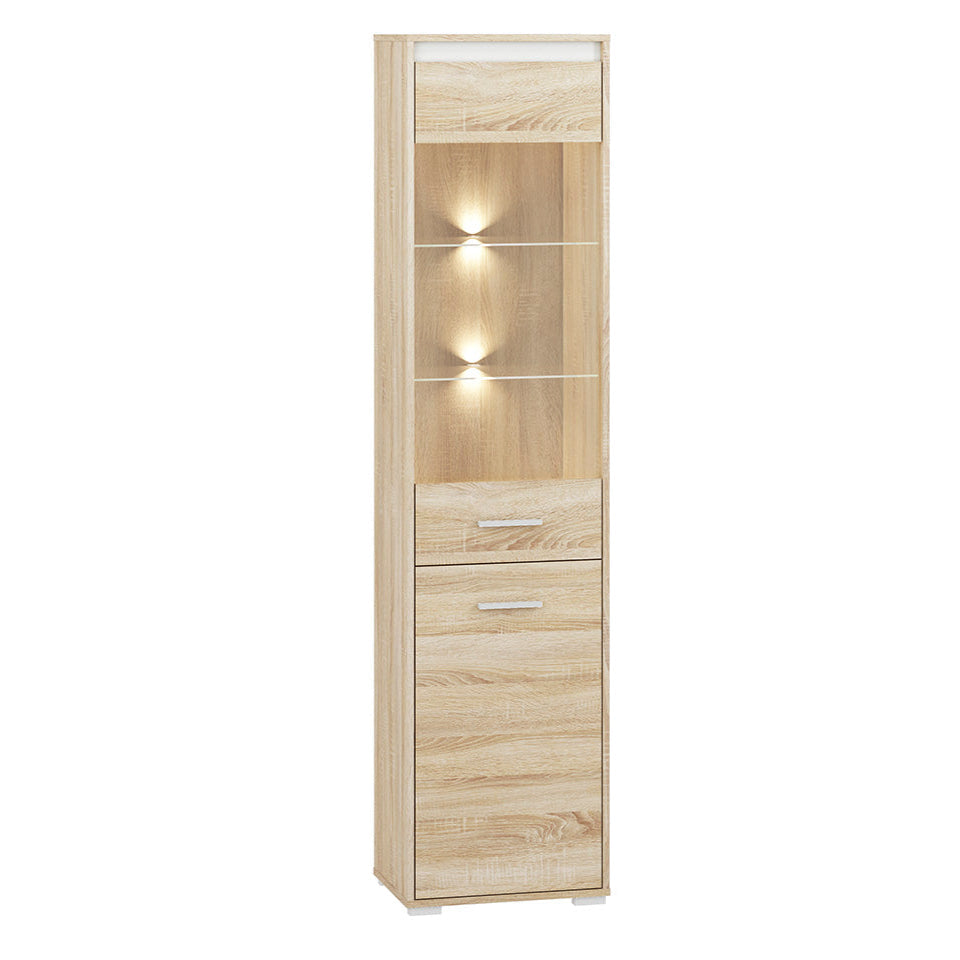 Vitrine Colonne avec Verre Trempé – Éclairage Optionnel – Design Sonoma Clair, Blanc et Anthracite|Offre Spéciale|Decora Home