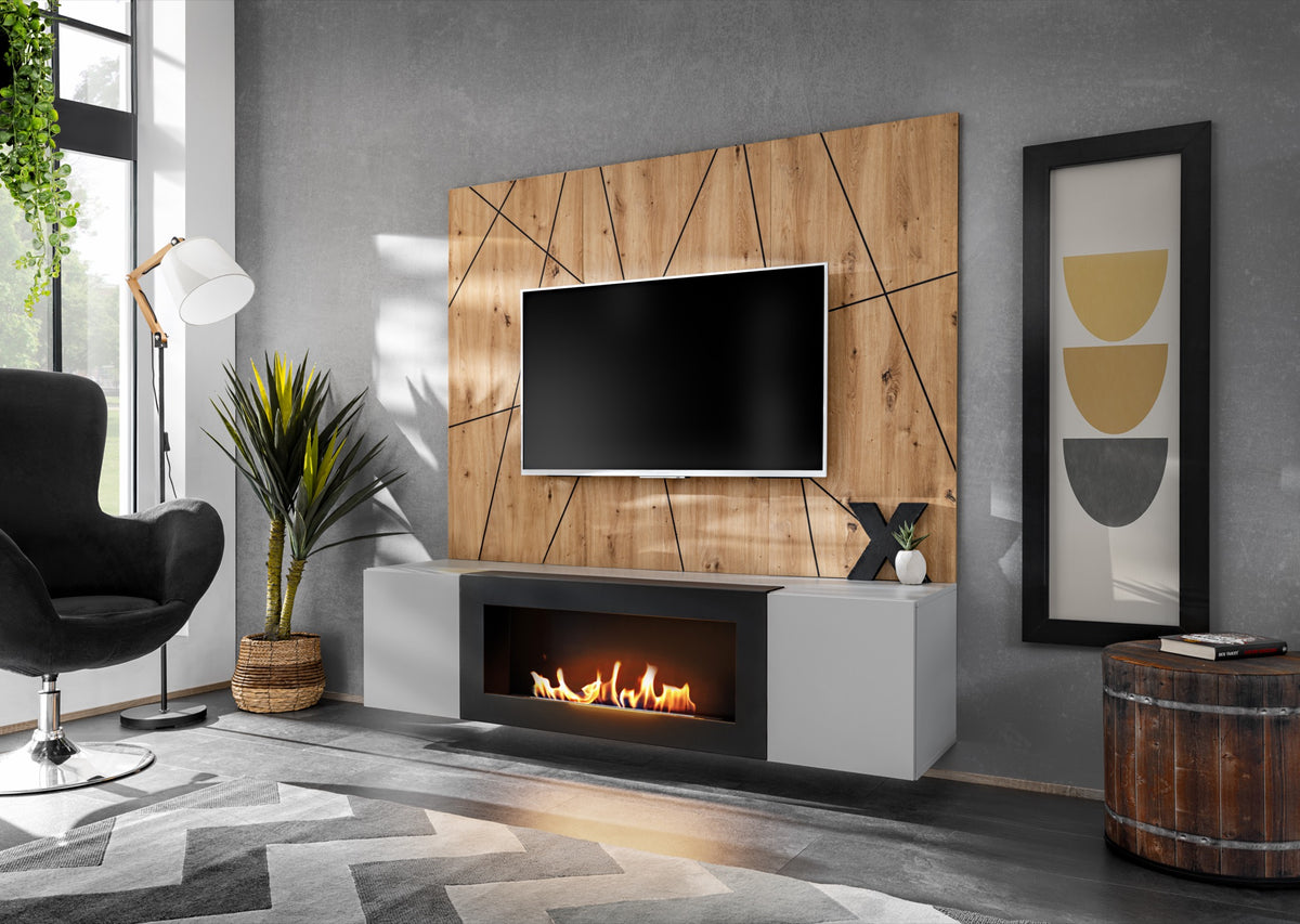 Composition TV XARI G2-K 160 cm avec cheminée bioéthanol - PGAS XR G2-K