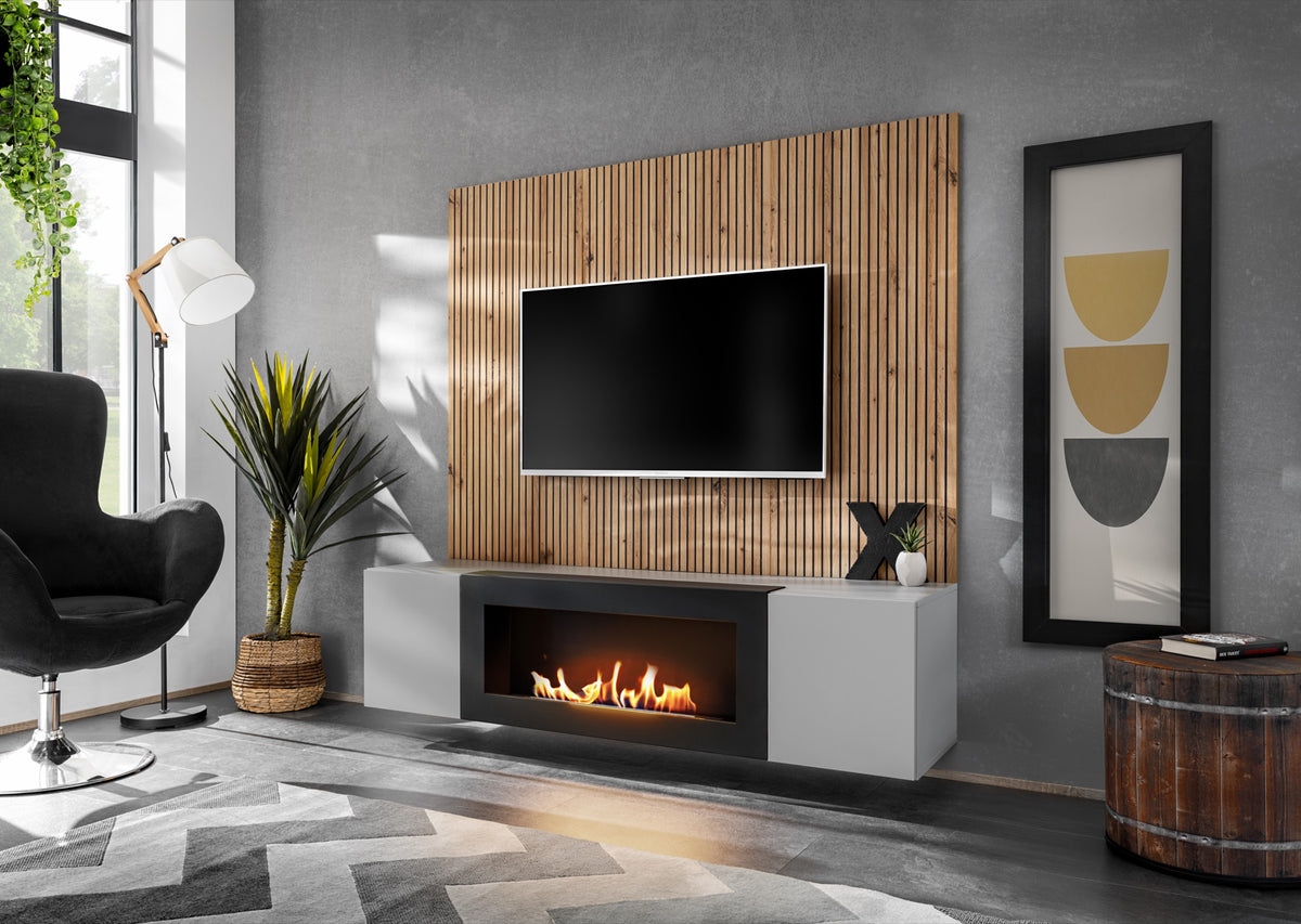 Composition TV XARI L2-K 160 cm avec cheminée bioéthanol - PGAS XR L2-K