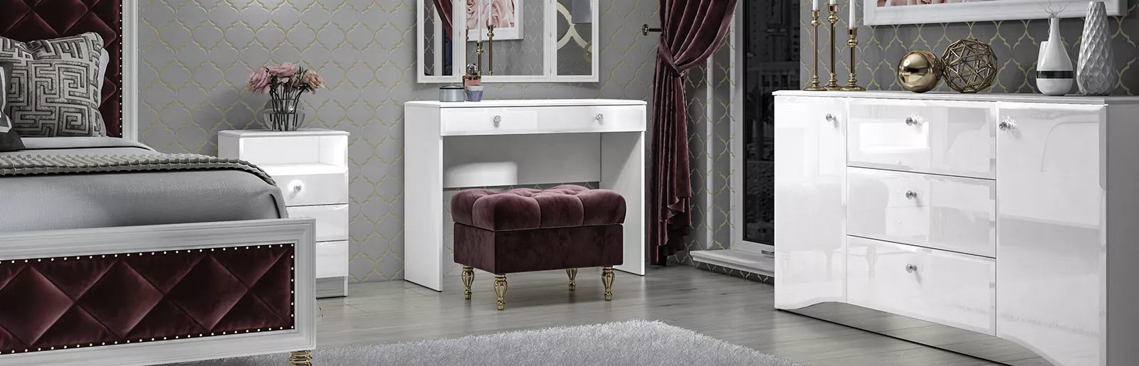 Table de Coiffure – Élégance Moderne avec Finition Blanc Brillant et Bordure ABS Durable - Decora Home